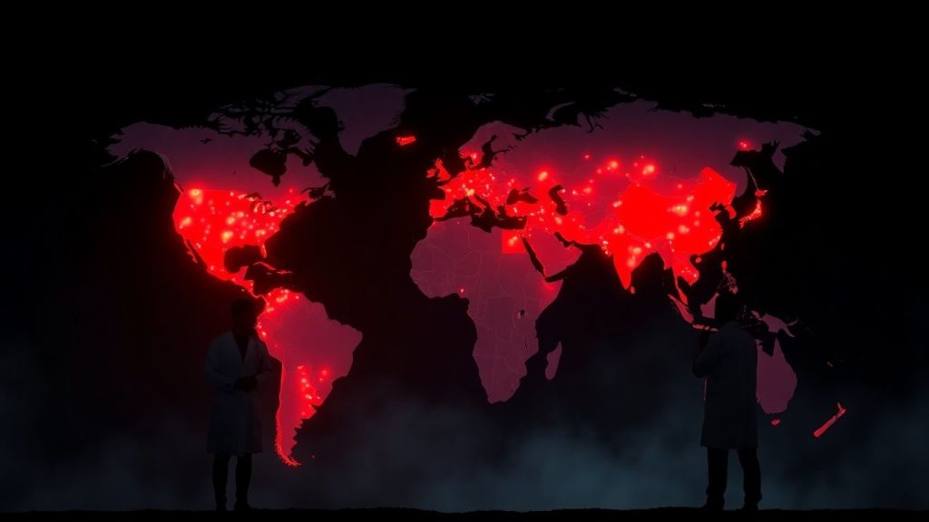 Harta lumii cu focare roșii în Asia și Africa.